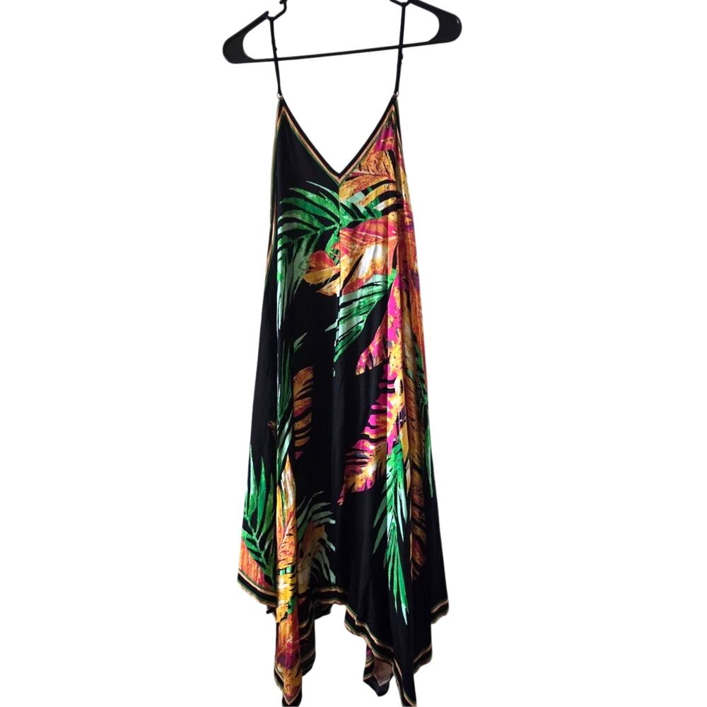 Free Market by Flying Tomato Dress Medium Black Green Floral Strap Resort Boho